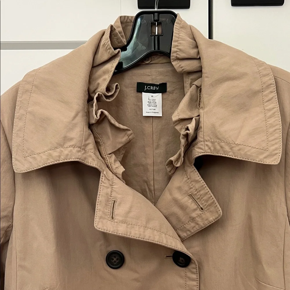 J. Crew Tan Double-Breasted Pea Coat with Red Cuff Detail - Picture 2 of 4